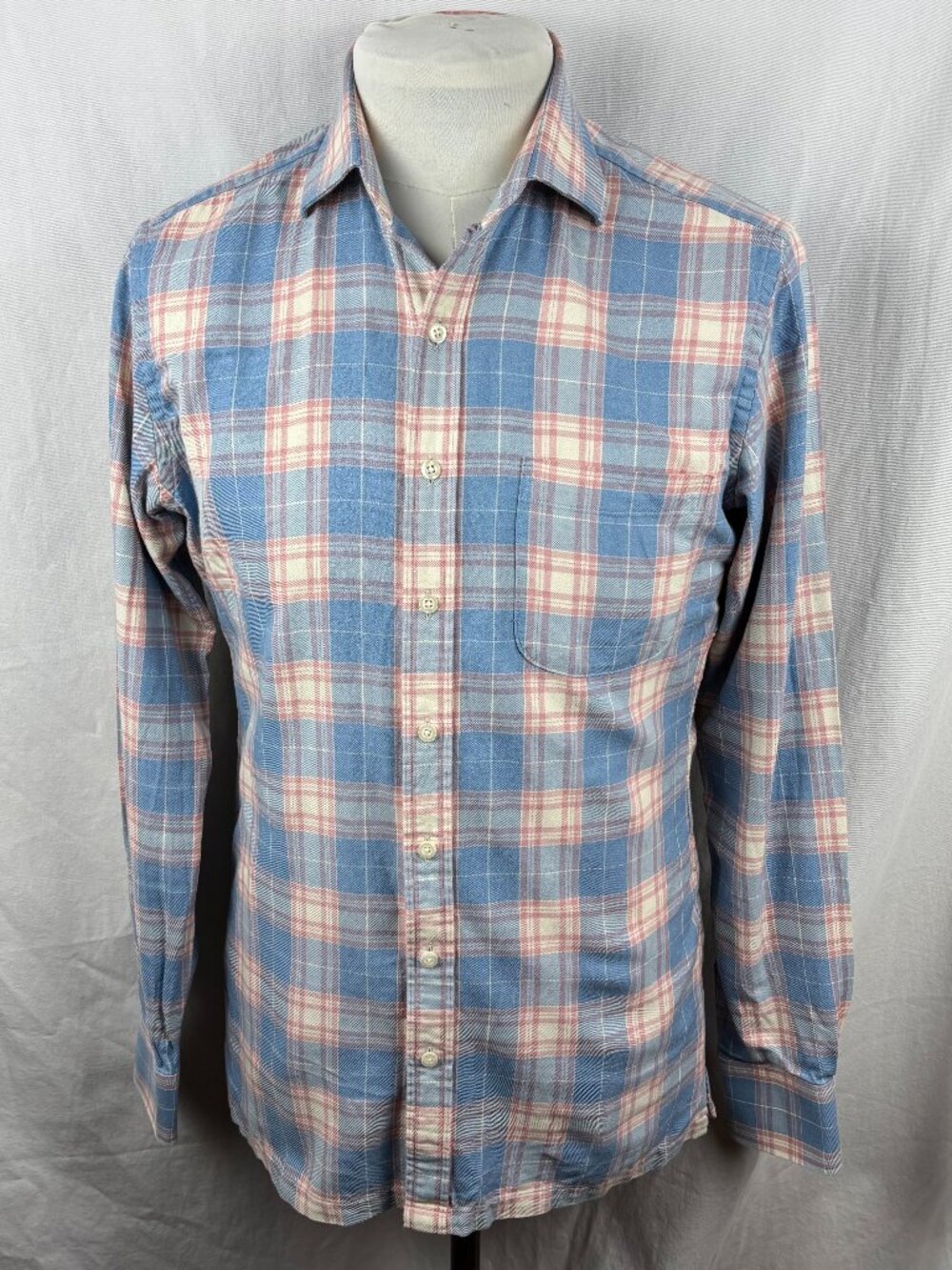 Proper Cloth Blue Pink Plaid Button Front Shirt 15.5 35 Slim Fit 100% Cotton